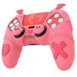 PlayVital Gothic Imp Series Cute Silicone Case for ps5 Controller with 4 Thumb Grips and 6 Stickers, Anti-Slip Silicone Skin Cover, Compatible with ps5 Charging Station - Peach Pink - GTKPFP004