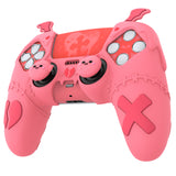 PlayVital Gothic Imp Series Cute Silicone Case for ps5 Controller with 4 Thumb Grips and 6 Stickers, Anti-Slip Silicone Skin Cover, Compatible with ps5 Charging Station - Peach Pink - GTKPFP004