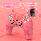 PlayVital Gothic Imp Series Cute Silicone Case for ps5 Controller with 4 Thumb Grips and 6 Stickers, Anti-Slip Silicone Skin Cover, Compatible with ps5 Charging Station - Peach Pink - GTKPFP004