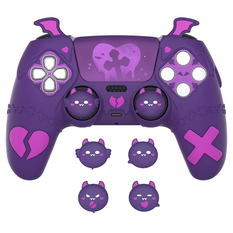 PlayVital Gothic Imp Series Cute Silicone Case for ps5 Controller with 4 Thumb Grips and 6 Stickers, Anti-Slip Silicone Skin Cover, Compatible with ps5 Charging Station - Purple - GTKPFP002