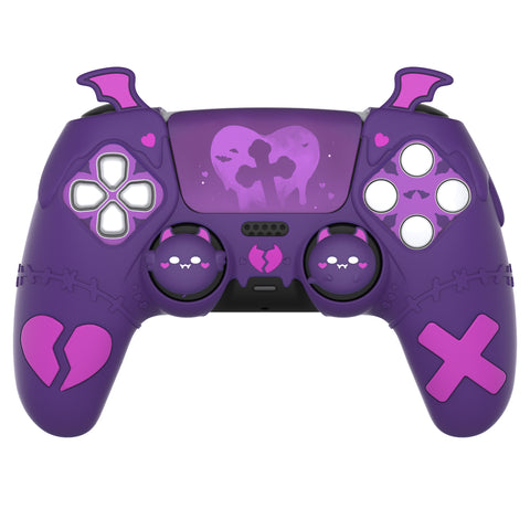 PlayVital Gothic Imp Series Cute Silicone Case for ps5 Controller with 4 Thumb Grips and 6 Stickers, Anti-Slip Silicone Skin Cover, Compatible with ps5 Charging Station - Purple - GTKPFP002