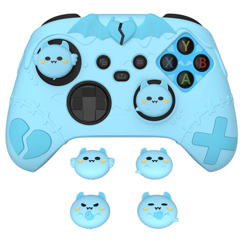 PlayVital Gothic Imp Series Cute Silicone Skin for Xbox Series X/S Controller, Anti-Slip Grip Silicone Cover, Protective Silicone Case for Xbox Core Controller with Thumb Grips - Aqua Blue - ZEEX3P003