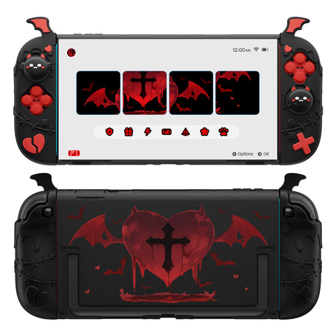 PlayVital Protective Case for Nintendo Switch 2, Kawaii Gothic Imp Series Silicone Grips + Dockable Hard Case Shell for Switch 2 with Thumb Grips & Sticker, Shockproof Protection Cover - Black - GELNTP001