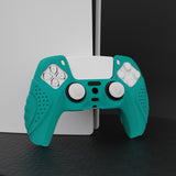 PlayVital Guardian Edition Aqua Green Ergonomic Soft Anti-slip Controller Silicone Case Cover, Rubber Protector Skins with White Joystick Caps for PS5 Controller - YHPF010