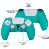 PlayVital Guardian Edition Aqua Green Ergonomic Soft Anti-slip Controller Silicone Case Cover, Rubber Protector Skins with White Joystick Caps for PS5 Controller - YHPF010