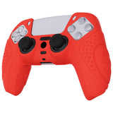 PlayVital Guardian Edition Passion Red Ergonomic Soft Anti-slip Controller Silicone Case Cover, Rubber Protector Skins with Black Joystick Caps for PS5 Controller - YHPF012