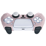 PlayVital Guardian Edition Pink Ergonomic Soft Anti-slip Controller Silicone Case Cover, Rubber Protector Skins with White Joystick Caps for PS5 Controller - YHPF005