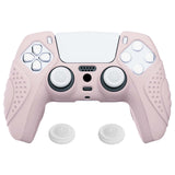 PlayVital Guardian Edition Pink Ergonomic Soft Anti-slip Controller Silicone Case Cover, Rubber Protector Skins with White Joystick Caps for PS5 Controller - YHPF005