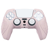 PlayVital Guardian Edition Pink Ergonomic Soft Anti-slip Controller Silicone Case Cover, Rubber Protector Skins with White Joystick Caps for PS5 Controller - YHPF005