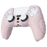 PlayVital Guardian Edition Pink Ergonomic Soft Anti-slip Controller Silicone Case Cover, Rubber Protector Skins with White Joystick Caps for PS5 Controller - YHPF005