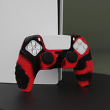 PlayVital Guardian Edition Ergonomic Soft Anti-Slip Controller Silicone Case Cover for ps5, Rubber Protector Skins with Black Joystick Caps for ps5 Controller - Red & Black - YHPF020