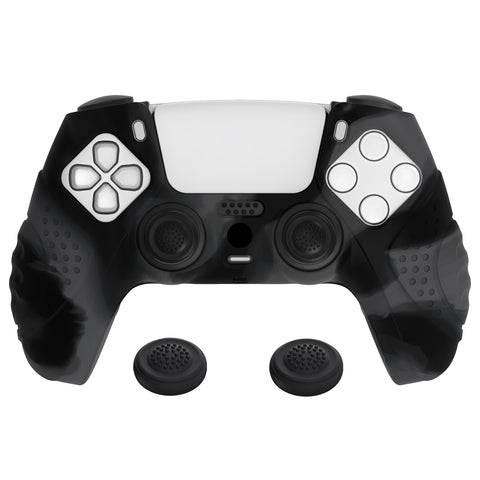 PlayVital Guardian Edition Dark Gray & Black Ergonomic Soft Anti-slip Controller Silicone Case Cover, Rubber Protector Skins with Black Joystick Caps for PS5 Controller - YHPF032