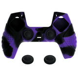 PlayVital Guardian Edition Purple & Black Ergonomic Soft Anti-slip Controller Silicone Case Cover, Rubber Protector Skins with Black Joystick Caps for PS5 Controller - YHPF030