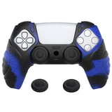 PlayVital Guardian Edition Blue & Black Ergonomic Soft Controller Silicone Case Grips for PS5, Rubber Protector Skins with Thumbstick Caps for PS5 Controller – Compatible with Charging Station - YHPF029