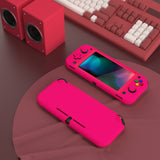 PlayVital Customized Protective Grip Case for NS Switch Lite, Bright Pink Hard Cover Protector for NS Switch Lite - 1 x Black Border Tempered Glass Screen Protector Included - YYNLP008