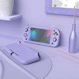 PlayVital Customized Protective Grip Case for NS Switch Lite, Light Violet Hard Cover Protector for NS Switch Lite - 1 x Black Border Tempered Glass Screen Protector Included - YYNLP012