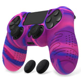 PlayVital Line & Dot Pink & Purple & Blue Silicone Cover Skin for ps4 Controller, Anti-Slip Soft Protector Case Cover with Thumb Grip Caps for ps4 for ps4 Slim for ps4 Pro Controller - CLRP4P006