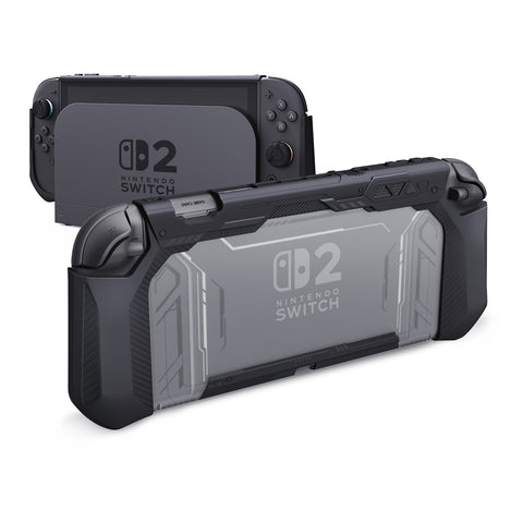 PlayVital METEOR Protective Case for Nintendo Switch 2, Dockable Ergonomic Non-Slip TPU Grip Cover with Thumb Grip for Switch 2, Shockproof Anti-Scratches Protector - Black - YDCNTM001