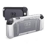 PlayVital METEOR Protective Case for Nintendo Switch 2, Dockable Ergonomic Non-Slip TPU Grip Cover with Thumb Grip for Switch 2, Shockproof Anti-Scratches Protector - White - YDCNTM002