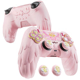 PlayVital Magic Wings Protective Silicone Cover Skin for PS5 Controller – Soft Anti-Slip Grip Protector Case for PS5 Controller with Thumbstick Caps & Themed Stickers, Charging Station Compatible - Pink - YLEPFP003