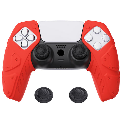 PlayVital Mecha Edition Passion Red Ergonomic Soft Controller Silicone Case Grips for PS5 Controller, Rubber Protector Skins with Thumbstick Caps for PS5 Controller - Compatible with Charging Station - JGPF009