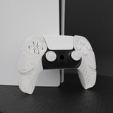 PlayVital Mecha Edition White Ergonomic Soft Controller Silicone Case Grips for PS5 Controller, Rubber Protector Skins with Thumbstick Caps for PS5 Controller – Compatible with Charging Station - JGPF002