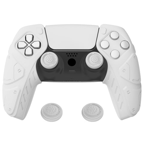 PlayVital Mecha Edition White Ergonomic Soft Controller Silicone Case Grips for PS5 Controller, Rubber Protector Skins with Thumbstick Caps for PS5 Controller – Compatible with Charging Station - JGPF002