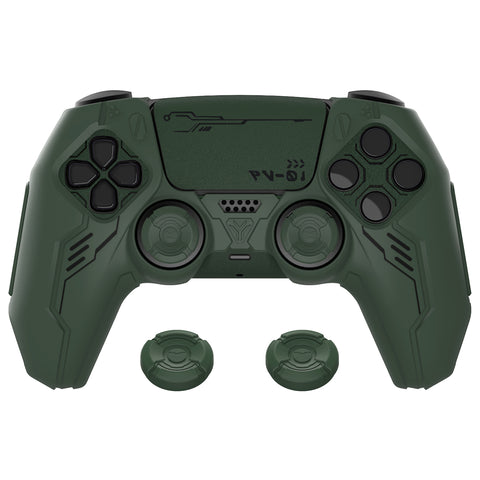 PlayVital Mecha Edition Silicone Cover Compatible with ps5 Controller with 2 Joystick Caps and 6 Stickers, Shockproof Non-Slip Grip Protector Accessories, Fits for ps5 Charging Station - Racing Green - KKBPFP005