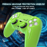 PlayVital Mecha Edition Silicone Cover Compatible with ps5 Controller with 2 Joystick Caps and 6 Stickers, Shockproof Non-Slip Grip Protector Accessories, Fits for ps5 Charging Station - Neon Green - KKBPFP004