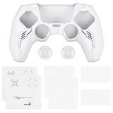 PlayVital Mecha Edition Silicone Cover Compatible with ps5 Controller with 2 Joystick Caps and 6 Stickers, Shockproof Non-Slip Grip Protector Accessories, Fits for ps5 Charging Station - White - KKBPFP002