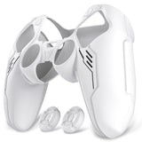 PlayVital Mecha Edition Silicone Cover Compatible with ps5 Controller with 2 Joystick Caps and 6 Stickers, Shockproof Non-Slip Grip Protector Accessories, Fits for ps5 Charging Station - White - KKBPFP002