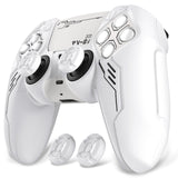 PlayVital Mecha Edition Silicone Cover Compatible with ps5 Controller with 2 Joystick Caps and 6 Stickers, Shockproof Non-Slip Grip Protector Accessories, Fits for ps5 Charging Station - White - KKBPFP002