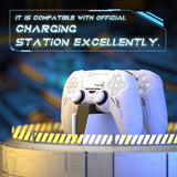 PlayVital Mecha Edition Silicone Cover Compatible with ps5 Controller with 2 Joystick Caps and 6 Stickers, Shockproof Non-Slip Grip Protector Accessories, Fits for ps5 Charging Station - White - KKBPFP002