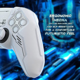 PlayVital Mecha Edition Silicone Cover Compatible with ps5 Controller with 2 Joystick Caps and 6 Stickers, Shockproof Non-Slip Grip Protector Accessories, Fits for ps5 Charging Station - White - KKBPFP002