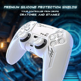 PlayVital Mecha Edition Silicone Cover Compatible with ps5 Controller with 2 Joystick Caps and 6 Stickers, Shockproof Non-Slip Grip Protector Accessories, Fits for ps5 Charging Station - White - KKBPFP002