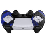 PlayVital Mecha Edition Blue & Black Ergonomic Soft Controller Silicone Case Grips for PS5 Controller, Rubber Protector Skins with Thumbstick Caps for PS5 Controller - Compatible with Charging Station - JGPF012