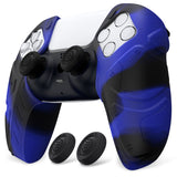 PlayVital Mecha Edition Blue & Black Ergonomic Soft Controller Silicone Case Grips for PS5 Controller, Rubber Protector Skins with Thumbstick Caps for PS5 Controller - Compatible with Charging Station - JGPF012