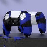 PlayVital Mecha Edition Blue & Black Ergonomic Soft Controller Silicone Case Grips for PS5 Controller, Rubber Protector Skins with Thumbstick Caps for PS5 Controller - Compatible with Charging Station - JGPF012