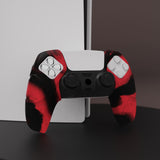 PlayVital Mecha Edition Red & Black Ergonomic Soft Controller Silicone Case Grips for PS5 Controller, Rubber Protector Skins with Thumbstick Caps for PS5 Controller - Compatible with Charging Station - JGPF011