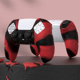 PlayVital Mecha Edition Red & Black Ergonomic Soft Controller Silicone Case Grips for PS5 Controller, Rubber Protector Skins with Thumbstick Caps for PS5 Controller - Compatible with Charging Station - JGPF011