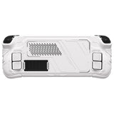 PlayVital Mecha Protective Case for Steam Deck – Anti-Slip Silicone Grip Cover for Steam Deck OLED & LCD, Shockproof Shell with Back Button Enhancement Set & Thumb Grips & Stickers - White - JAGSDP002