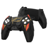 PlayVital Mecha Rhino Silicone Cover for PS5 Controller with Thumb Grips & Stickers, Anti-Slip Controller Grip Skin Accessories Compatible with PS5 Charging Station - Black & Caution Red - HZAPFP002