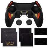 PlayVital Mecha Rhino Silicone Cover for PS5 Controller with Thumb Grips & Stickers, Anti-Slip Controller Grip Skin Accessories Compatible with PS5 Charging Station - Black & Caution Red - HZAPFP002