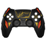 PlayVital Mecha Rhino Silicone Cover for PS5 Controller with Thumb Grips & Stickers, Anti-Slip Controller Grip Skin Accessories Compatible with PS5 Charging Station - Black & Caution Red - HZAPFP002
