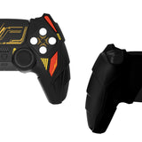 PlayVital Mecha Rhino Silicone Cover for PS5 Controller with Thumb Grips & Stickers, Anti-Slip Controller Grip Skin Accessories Compatible with PS5 Charging Station - Black & Caution Red - HZAPFP002
