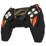 PlayVital Mecha Rhino Silicone Cover for PS5 Controller with Thumb Grips & Stickers, Anti-Slip Controller Grip Skin Accessories Compatible with PS5 Charging Station - Black & Caution Red - HZAPFP002