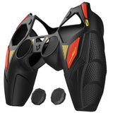 PlayVital Mecha Rhino Silicone Cover for PS5 Controller with Thumb Grips & Stickers, Anti-Slip Controller Grip Skin Accessories Compatible with PS5 Charging Station - Black & Caution Red - HZAPFP002