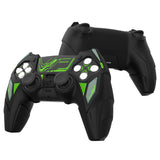 PlayVital Mecha Rhino Silicone Cover for PS5 Controller with Thumb Grips & Stickers, Anti-Slip Controller Grip Skin Accessories Compatible with PS5 Charging Station - Black & Green - HZAPFP001