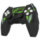 PlayVital Mecha Rhino Silicone Cover for PS5 Controller with Thumb Grips & Stickers, Anti-Slip Controller Grip Skin Accessories Compatible with PS5 Charging Station - Black & Green - HZAPFP001