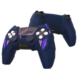 PlayVital Mecha Rhino Silicone Cover for PS5 Controller with Thumb Grips & Stickers, Anti-Slip Controller Grip Skin Accessories Compatible with PS5 Charging Station - Midnight Blue & Purple - HZAPFP005